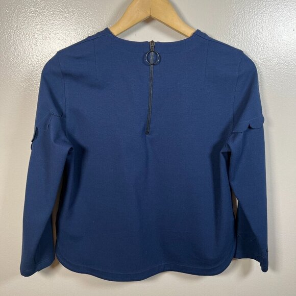 Akris Punto Scallop 2 Piece Top Skirt Size 6/8 Navy Blue Work Career Art to Wear - Picture 10 of 16